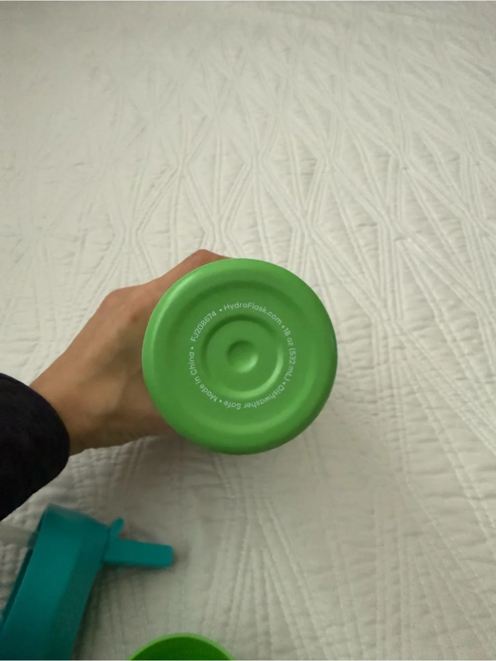 Hydro Flask lime green insulated bottle with teal straw lid